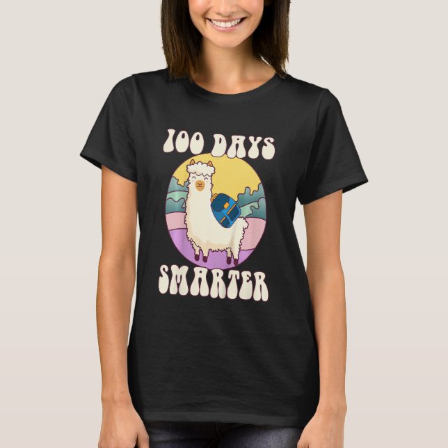 Camiseta Kids 100 days smarter, Cute llama Happy 100th Day  (Anverso)