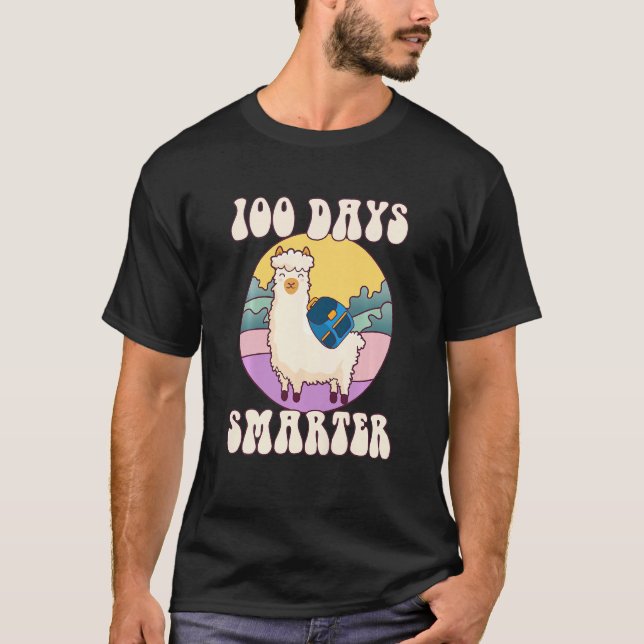Camiseta Kids 100 days smarter, Cute llama Happy 100th Day  (Anverso)