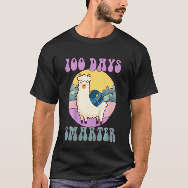 Camiseta Kids 100 days smarter, Cute llama Happy 100th Day  (Anverso)