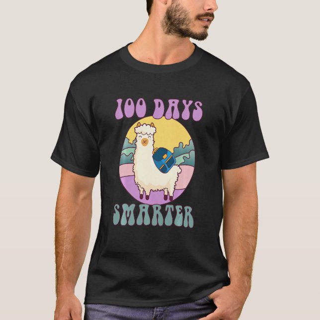 Camiseta Kids 100 days smarter, Cute llama Happy 100th Day  (Anverso)