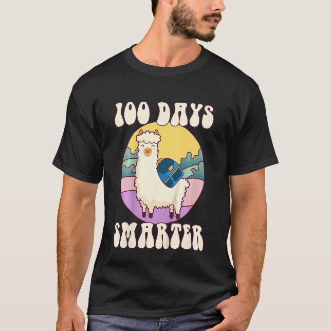 Camiseta Kids 100 days smarter, Cute llama Happy 100th Day  (Anverso)