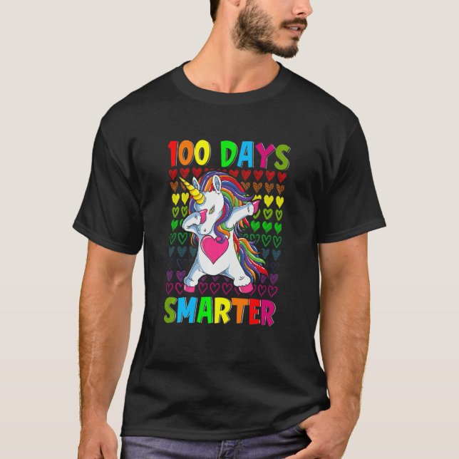 Camiseta Kids 100 Days Smarter Hearts Dabbing Unicorn 100th (Anverso)