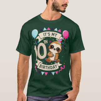 Camiseta Kids 10 Year Old Sloth Girl 10th Birthday Party Cu