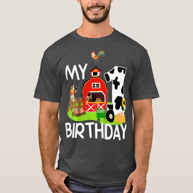 Camiseta Kids 1st Birthday  Farm Tractor Pig Horse Cow (Anverso)