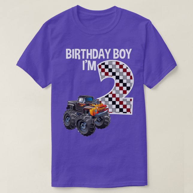 Camiseta Kids 2 Year Old 2nd Birthday Boy Monster Truck Car (Diseño del anverso)
