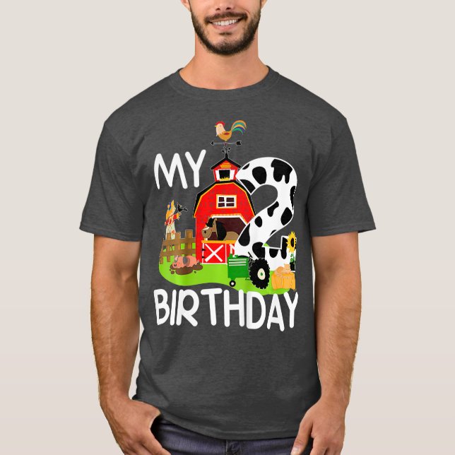 Camiseta Kids 2nd Birthday  Farm Tractor Pig Horse Cow (Anverso)