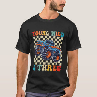 Camiseta Kids 3rd Birthday Monster Truck Young Wild And Thr