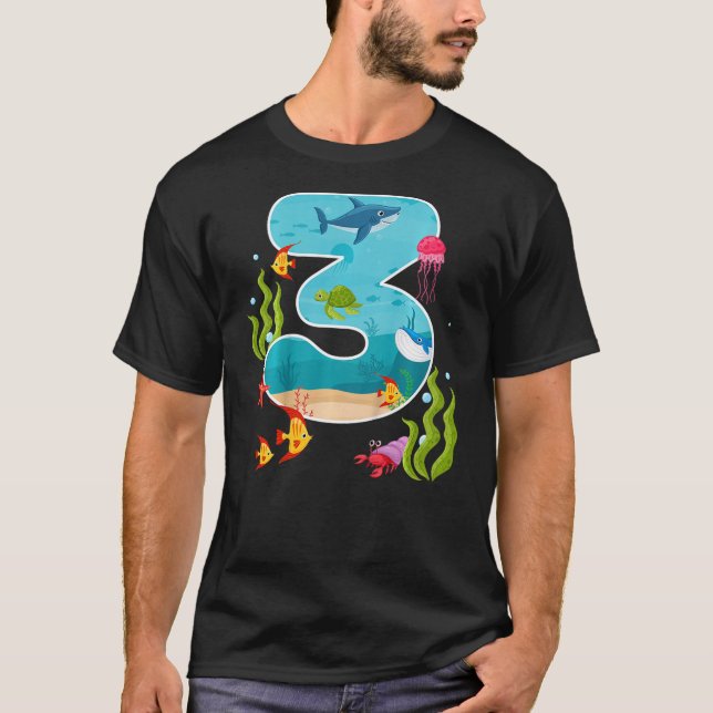Camiseta Kids 3rd Birthday Ocean Sea Animals Theme Party 3  (Anverso)