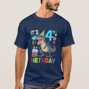 Camiseta Kids 4 Year Old Shirt 4th Birthday Boy Dino T Rex