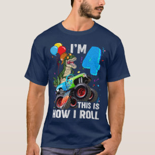 Camiseta Kids 4 Year Old T Rex Dinosaur Monster Truck 4th B