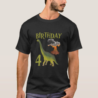 Camiseta Kids 4 Years Old Birthday Boy Dino Volcano - 4Th B
