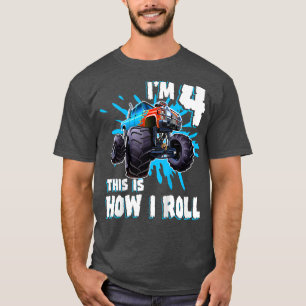 Camiseta Kids 4 Years Old Boy Monster Truck Birthday Party 