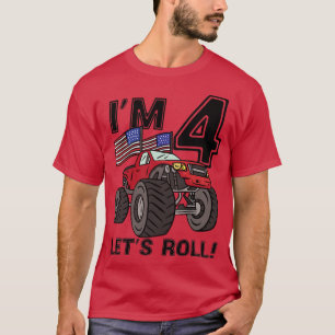 Camiseta Kids 4 Years Old Boy Monster Truck US Flag 4th Bir