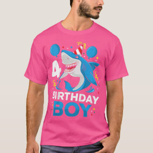 Camiseta Kids 4th Birthday Boy Shark Ocean Theme Party 4 Ye
