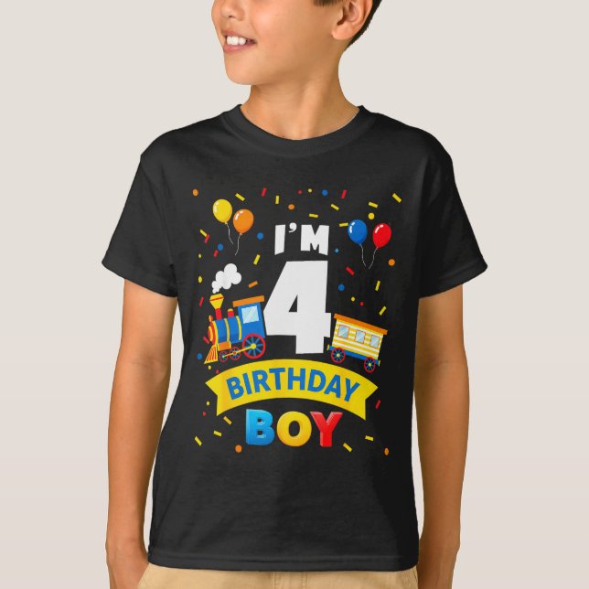 Camiseta Kids 4th Birthday Boy Train Four 4 Year Old Birthd (Anverso)