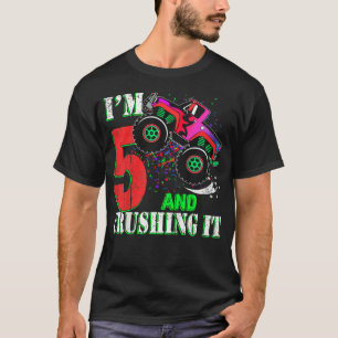 Camiseta Kids 5 Year Old Girl 5th Birthday Monster Truck Bo