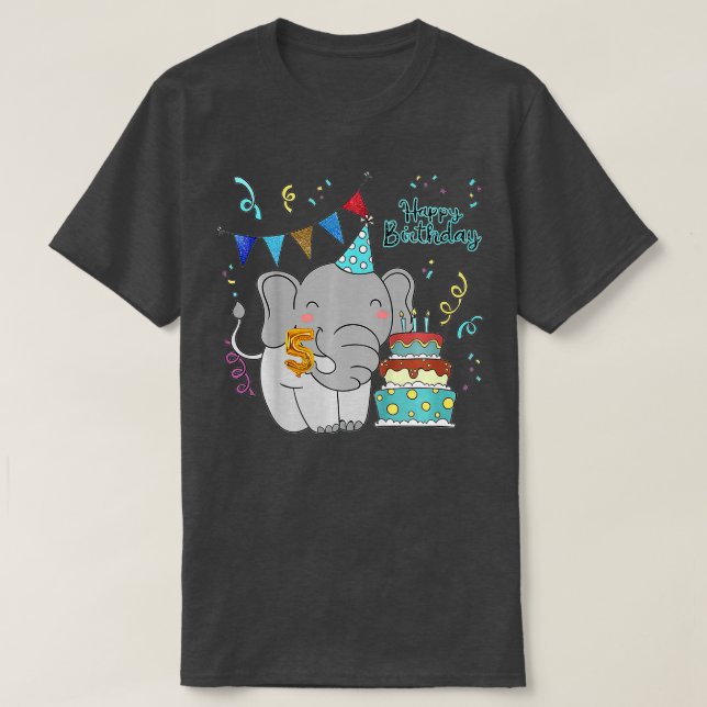 Camiseta Kids 5st Happy Birthday Design Costume Elephant Fo (Diseño del anverso)