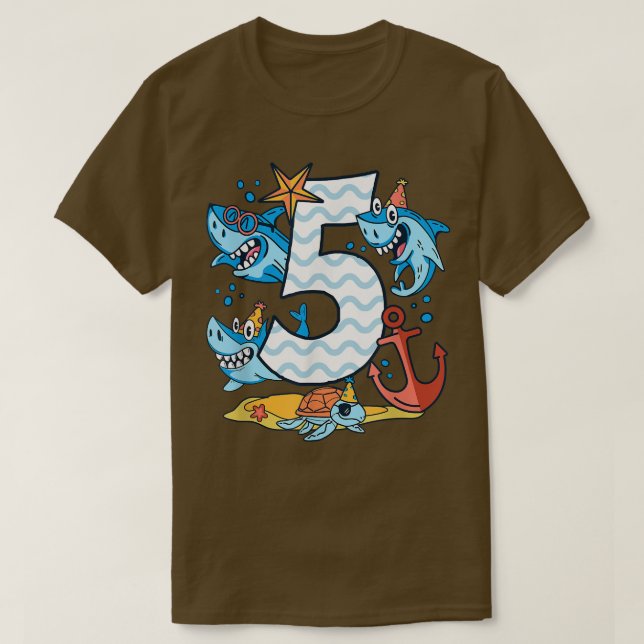 Camiseta Kids 5th Birthday Boy Shark 5 Year Old Sharks Ocea (Diseño del anverso)