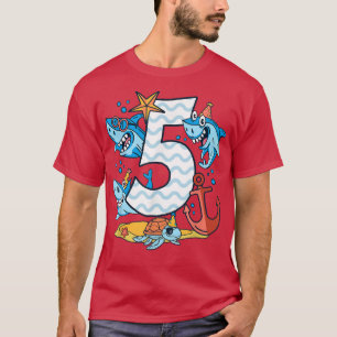 Camiseta Kids 5th Birthday Boy Shark 5 Year Old Sharks Ocea