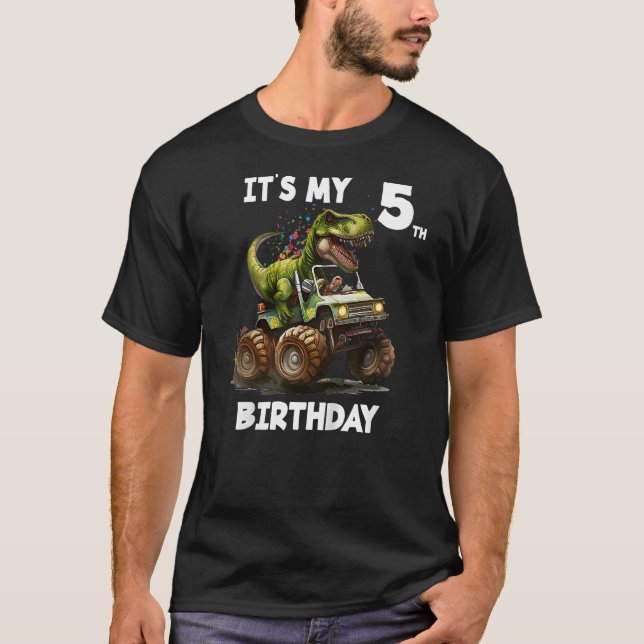 Camiseta Kids 5th Birthday Boy - Turning 5 Dinosaur (Anverso)