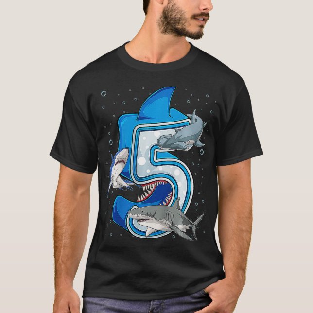 Camiseta Kids 5th Birthday Boys Shark 5 years Old Ocean Sha (Anverso)