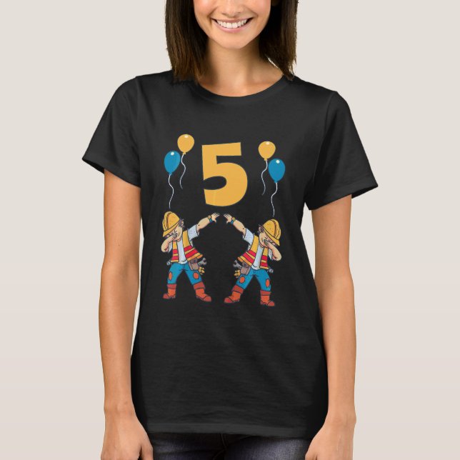 Camiseta Kids 5th Birthday Construction Worker Boys 5 Years (Anverso)