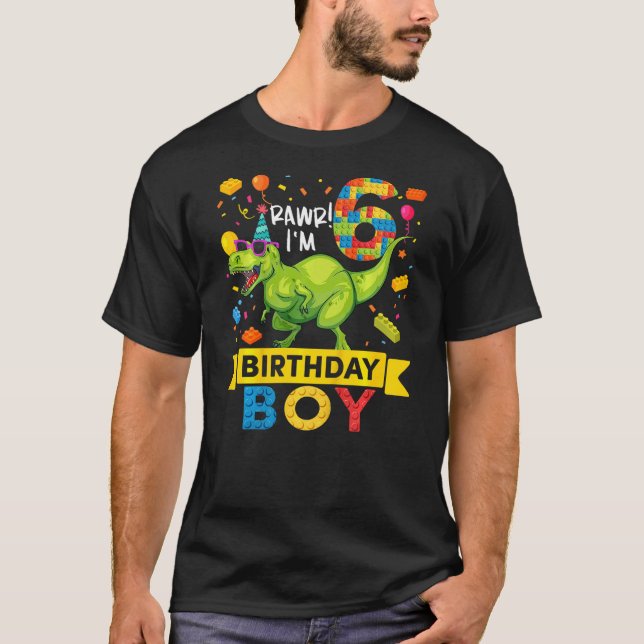Camiseta Kids 6 Year Old Dinosaur Building Blocks 6th Birth (Anverso)