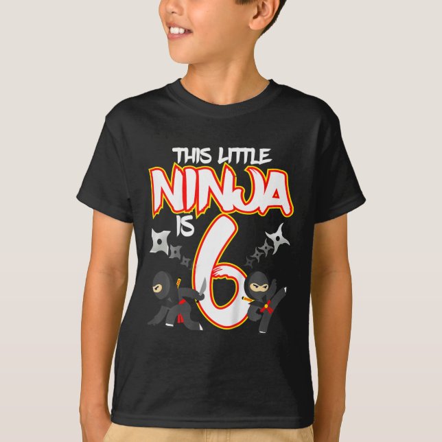 Camiseta Kids 6 Year Old Ninja Birthday Party Martial Arts  (Anverso)
