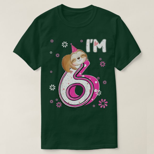 Camiseta Kids 6 Year Old Sloth 6th Birthday Girl Party Anim (Diseño del anverso)