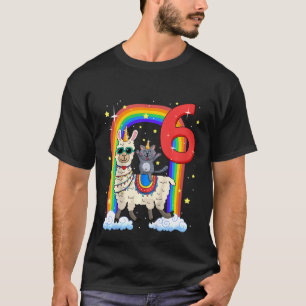 Camiseta Kids 6Birthday Llamacorn Y Cat Caticorn