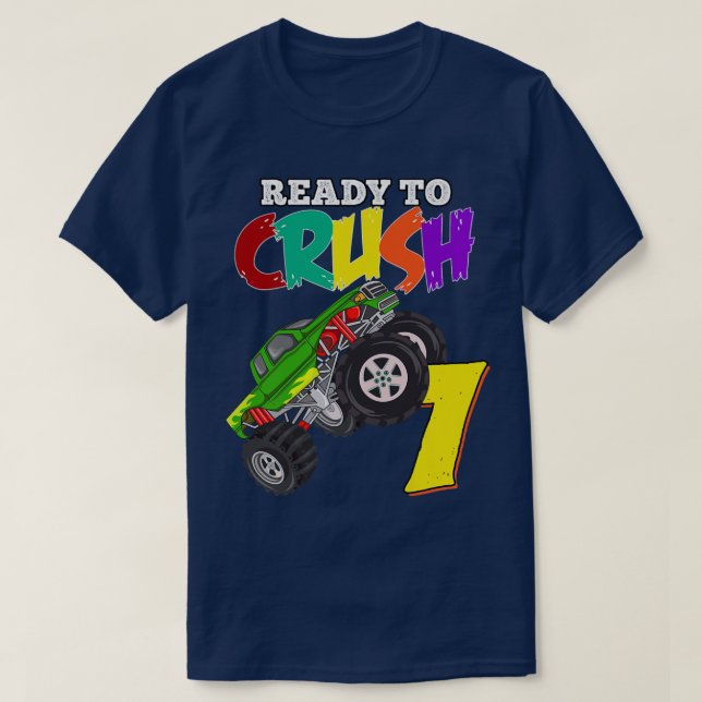 Camiseta Kids 7th Birthday Boys Monster Truck 7 Year Old Ra (Diseño del anverso)
