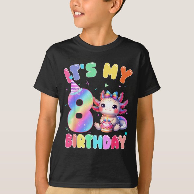 Camiseta Kids 8 Year Old Bday Cute Axolotl It's My 8th Birt (Anverso)