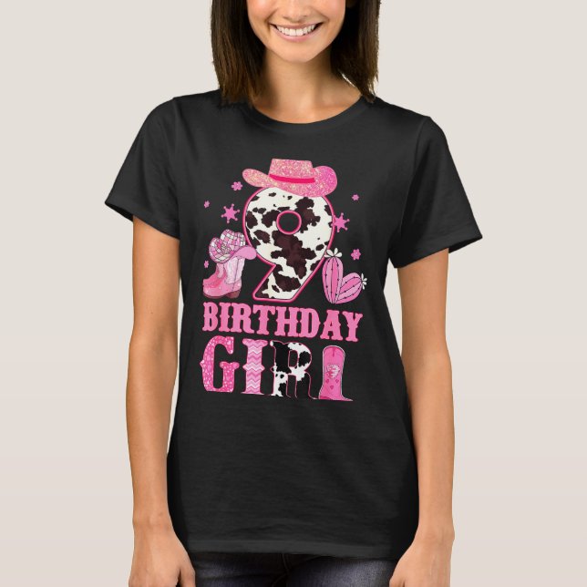 Camiseta Kids 9th Birthday Girl Rodeo Western Cowgirl Birth (Anverso)