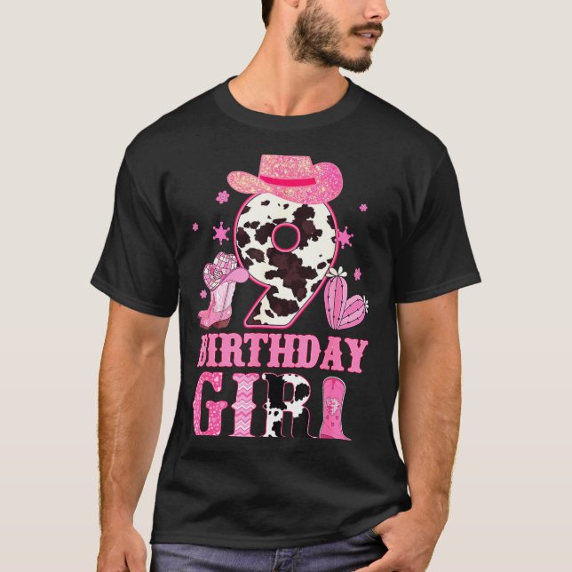 Camiseta Kids 9th Birthday Girl Rodeo Western Cowgirl Birth (Anverso)