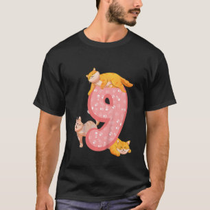 Camiseta Kids 9th Birthday Pink Cat Themed Cat Paws Birth
