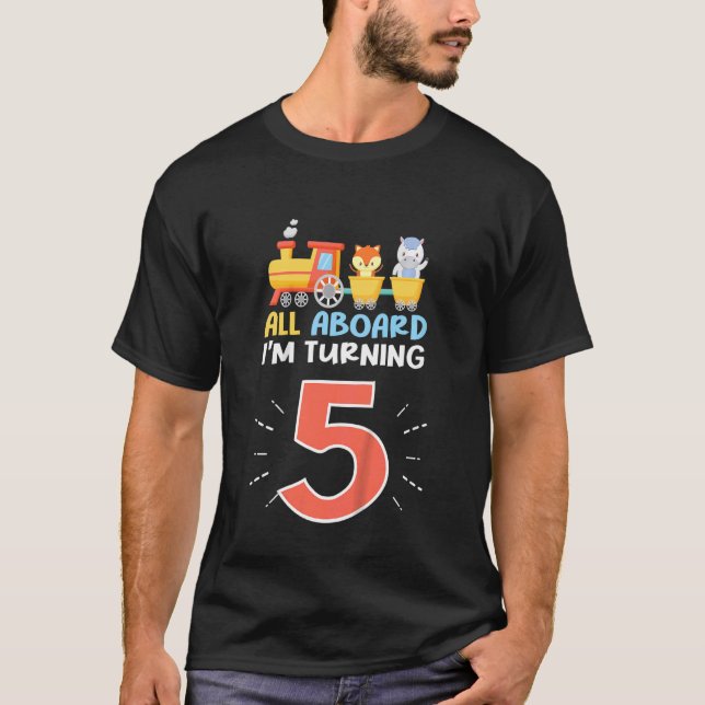 Camiseta Kids All Aboard I'm Turning 5 Train With Animals 5 (Anverso)