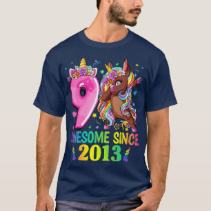 Camiseta Kids Awesome Since 2013 Dabbing Unicorn 9th Birthd