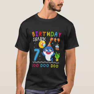Camiseta Kids Baby Cute Shark 7Th Birthday Boy Girl 7 Year