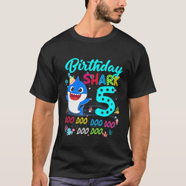 Camiseta Kids Baby Shark 5Th Birthday Boys Girls 5 Year Old (Anverso)