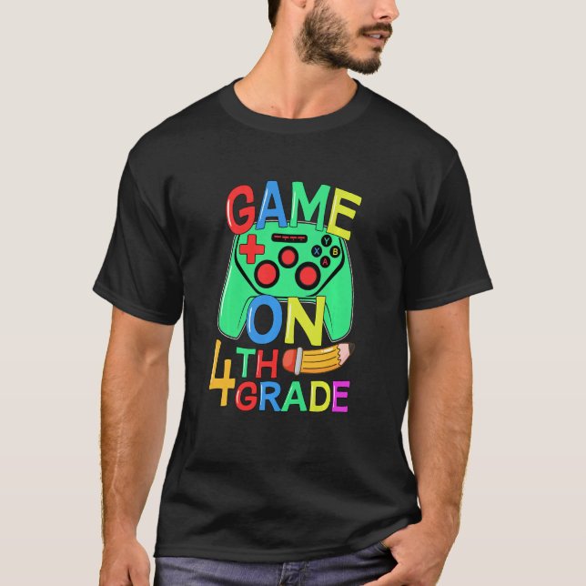 Camiseta Kids Back To School Video Gamer 4th Grade Game On  (Anverso)