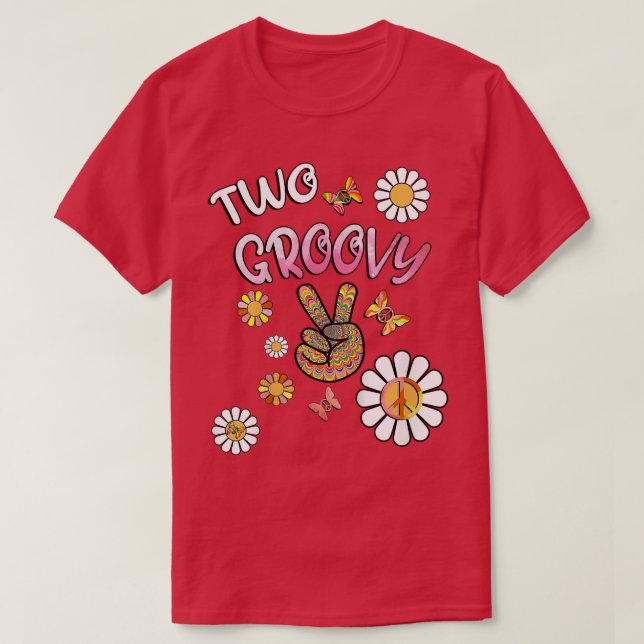 Camiseta Kids Birthday 2 Cute Hippie Groovy Flowers Design  (Diseño del anverso)