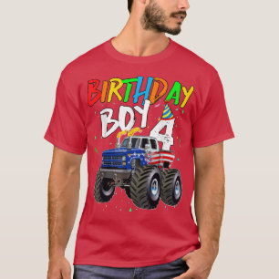 Camiseta Kids Birthday Boy 4 Year Old Monster Truck Flag 4t