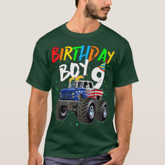 Camiseta Kids Birthday Boy 9 Year Old Monster Truck Flag 9t