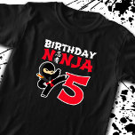 Camiseta Kids Birthday Ninja - 5 Year Old Party Theme<br><div class="desc">This Birthday Ninja 5 design makes a perfect gift for a 5 year old ninja birthday party. It features the Japanese symbol for Ninjutsu with a cartoon ninja doing a karate kick that the birthday boy or girl will love. This ninja birthday design for boys and girls is a perfect...</div>