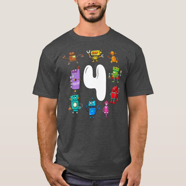 Camiseta Kids Birthday Robot Age four 4th Birthday (Anverso)