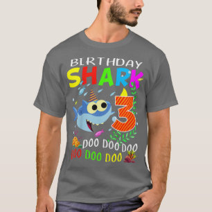 Camiseta Kids Birthday Shark 3 Years Old Boys and Girls 3rd
