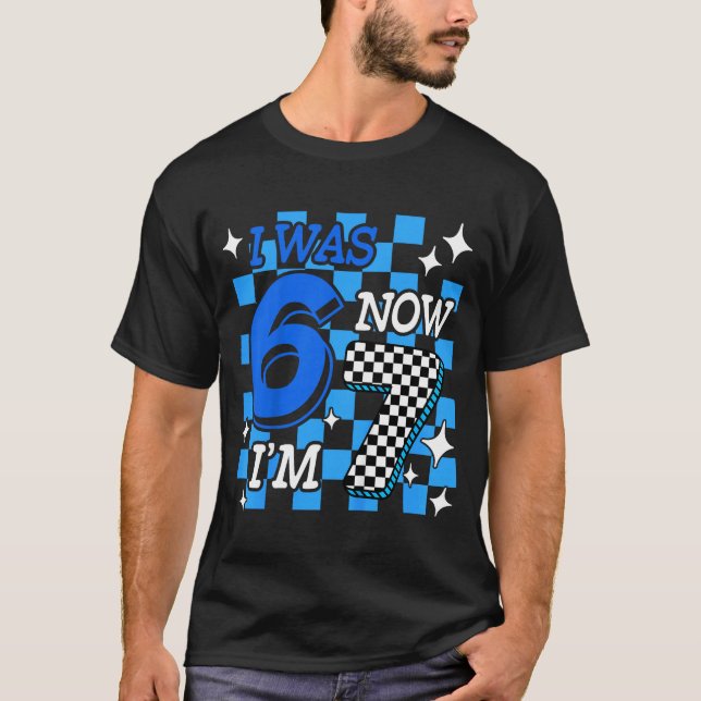 Camiseta Kids Blue Checkered I Was 6 Now I'm 7 Birthday Boy (Anverso)