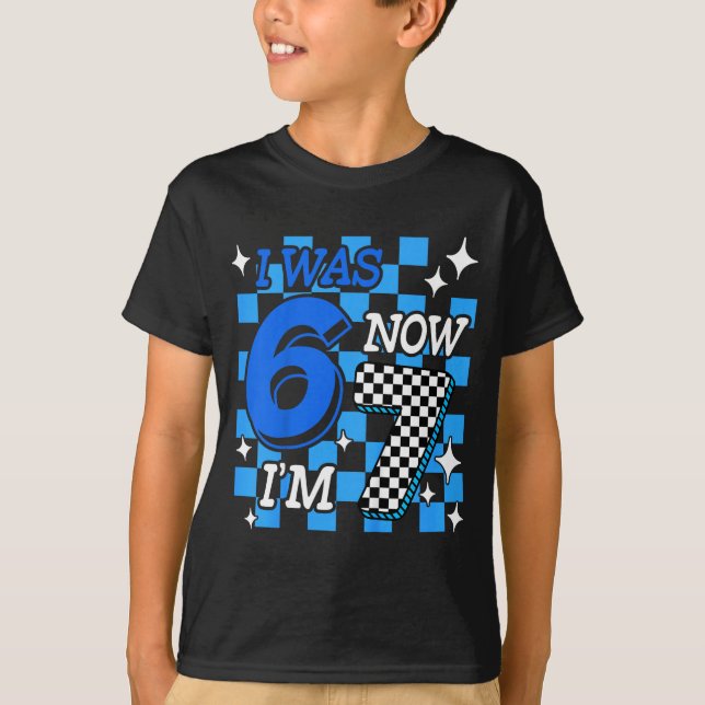 Camiseta Kids Blue Checkered I Was 6 Now I'm 7 Birthday Boy (Anverso)