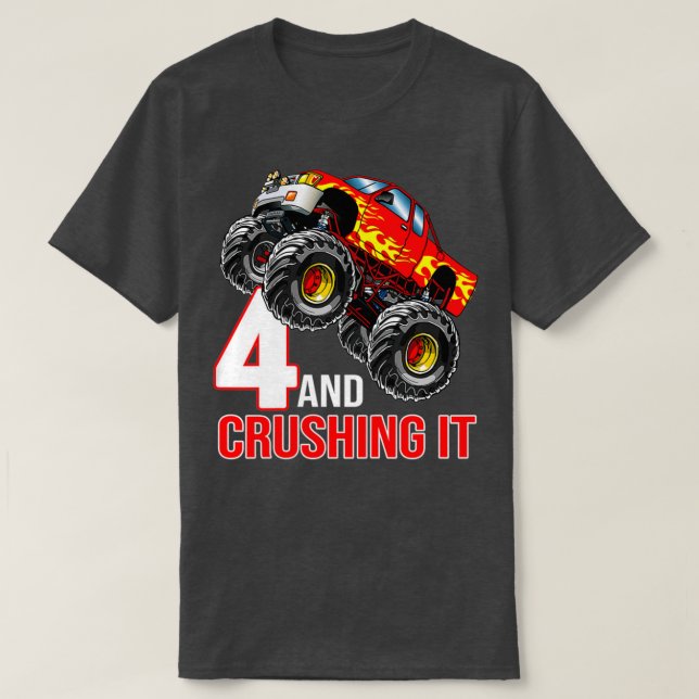 Camiseta Kids Boys 4th Birthday Monster Truck Birthday 4 ye (Diseño del anverso)