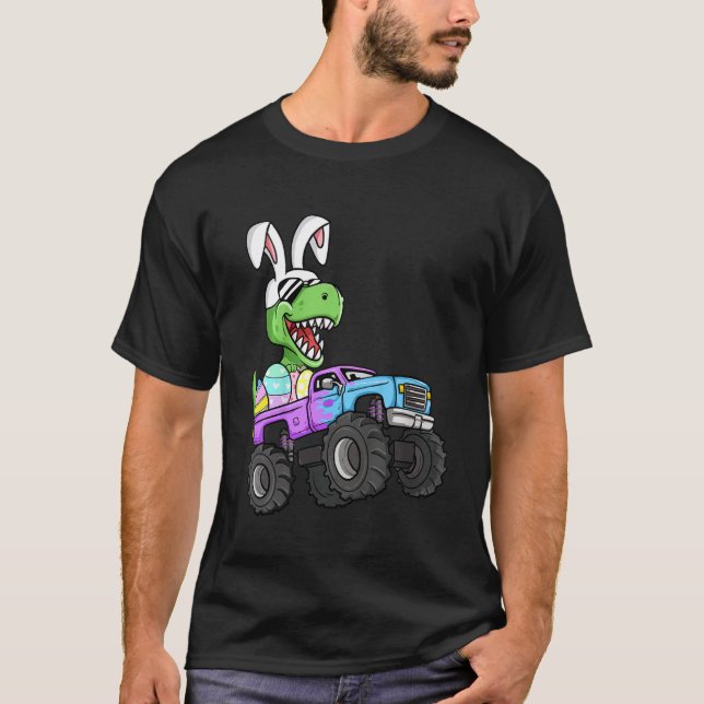 Camiseta Kids Boys Easter Eggs Monster Truck Rex Dinosaur R (Anverso)